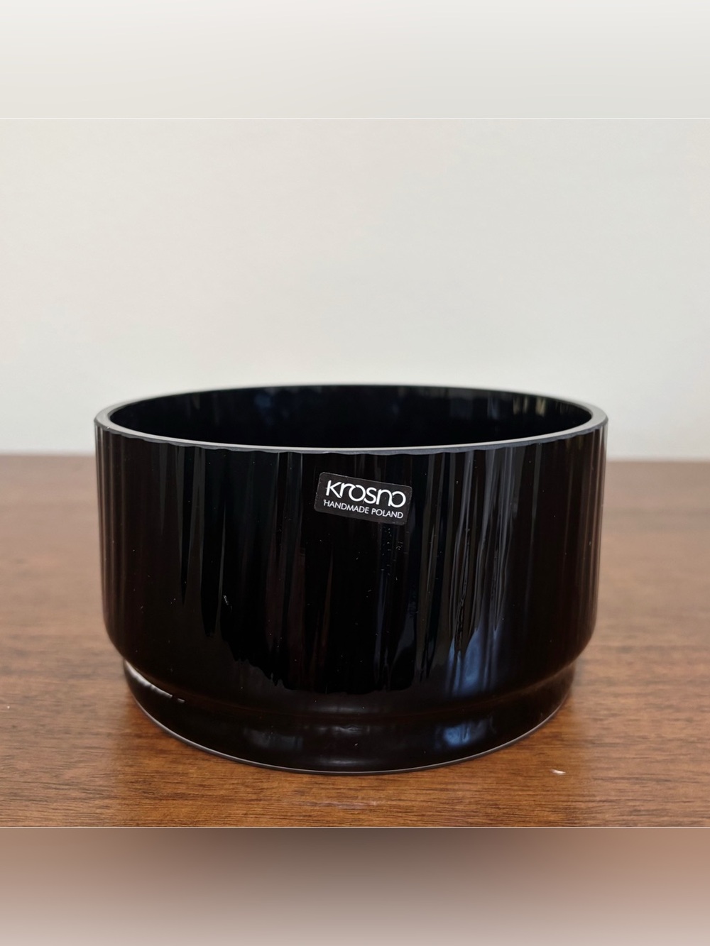 Vintage MCM Krosno Handmade Poland Glass Vase Black 3.5” X 5.75”